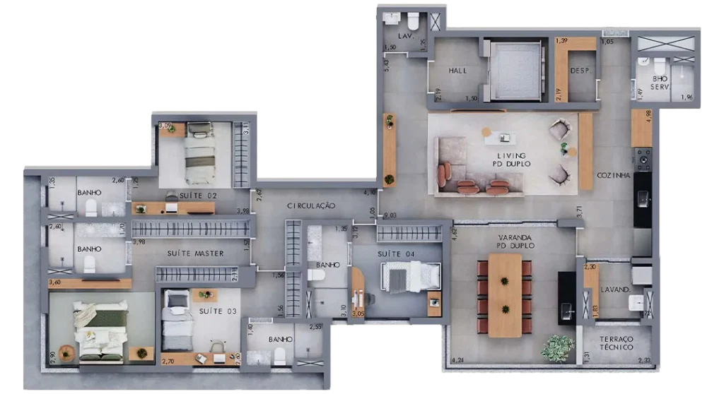 Final 01 - 179m² | Pavimento Par 4 Suítes