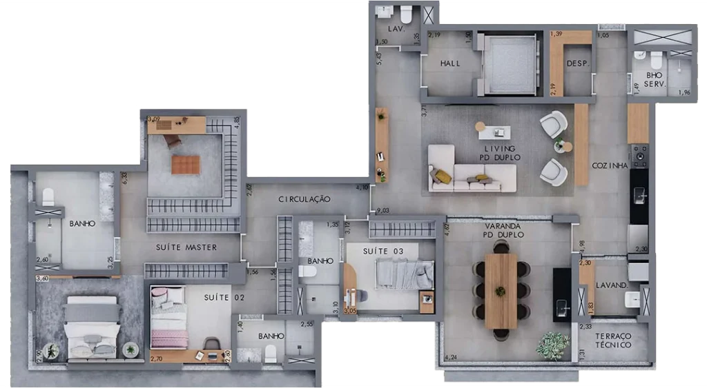 Final 01 - 179m² | Pavimento Par 3 Suítes Suíte Master com Closet (S.R. e S.R.A.) Banho Ampliado